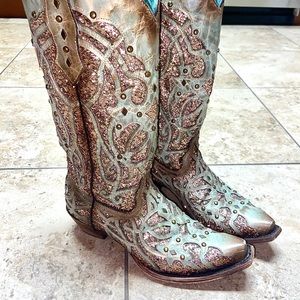 Corral Glitter Inlay Cowgirl Boots Mint 7.5